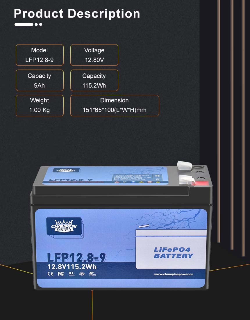 12V9Ah LiFePO4 battery product specifications