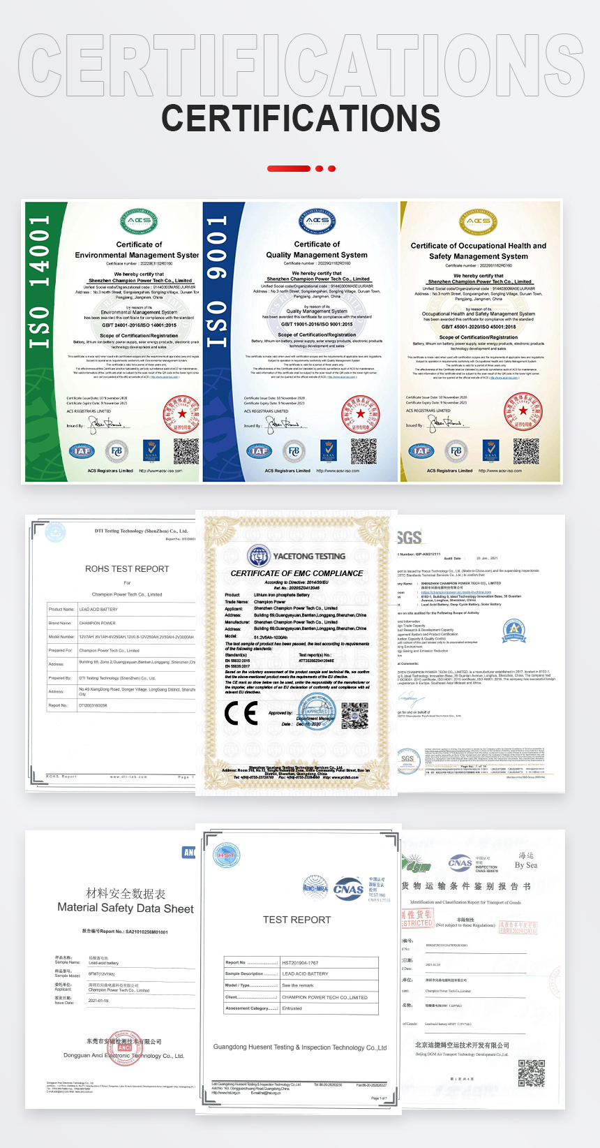 12V38Ah Certifications